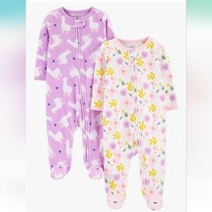 Carter's Simple Joys Baby Girl 2 Pack Fleece Footed Sleep and Play, Llama Floral